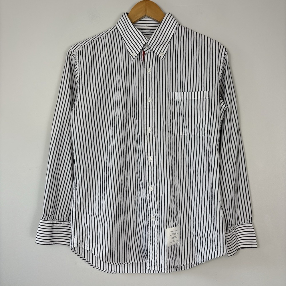 Thom Browne Striped Button Down Shirt Women's Size 4 White Black